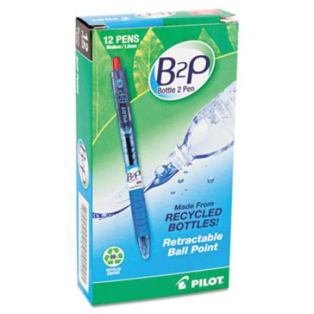 Pilot B2P Bottle-2-Pen Recycled Ballpoint Pen, Retractable, Medium 1 mm, Red Ink, Translucent Blue Barrel, Dozen (32802)