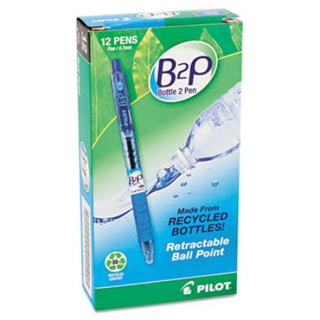 Pilot B2P Bottle-2-Pen Recycled Ballpoint Pen, Retractable, Fine 0.7 mm, Blue Ink, Translucent Blue Barrel, Dozen (32601)
