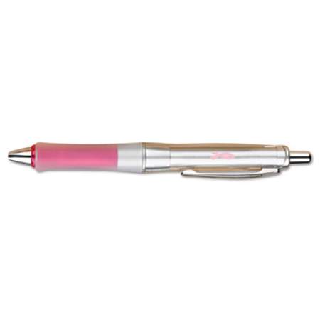 Pilot Dr. Grip Center of Gravity Breast Cancer Awareness Ballpoint Pen, Retractable, Medium 1mm, Black Ink, Silver/Pink Barrel (36192)