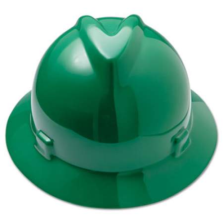 MSA V-Gard Full-Brim Hard Hats, Ratchet Suspension, Size 6 1/2 - 8, Green (475370)