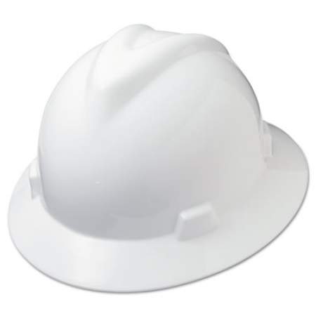 MSA V-Gard Full-Brim Hard Hats, Ratchet Suspension, Size 6 1/2 - 8, White (475369)