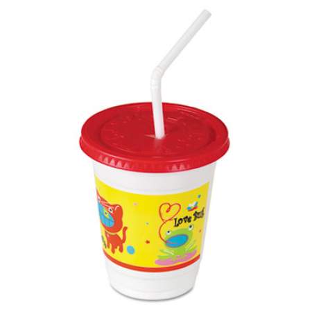 Dart Plastic Kids' Cups With Lids/straws, 12 Oz., Critter Print, 250/ct (CC12CJ5146)