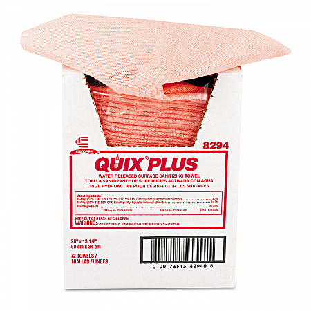 Quix Plus Cleaning and Sanitizing Towels, 13.5 x 20, Pink, 72/Carton (8294)