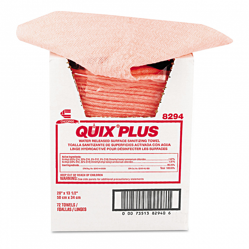 Quix Plus Cleaning and Sanitizing Towels, 13.5 x 20, Pink, 72/Carton (8294)