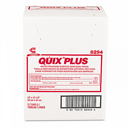 Quix Plus Cleaning and Sanitizing Towels, 13.5 x 20, Pink, 72/Carton (8294)
