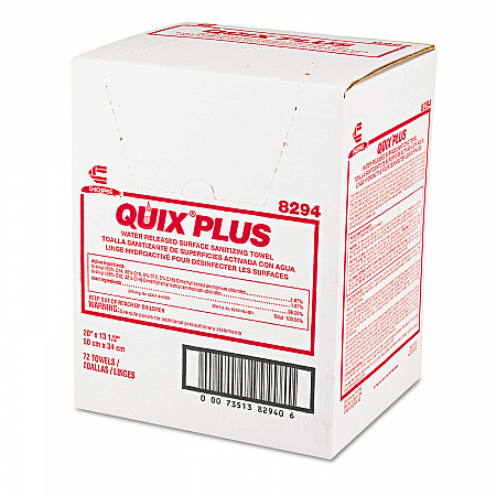 Quix Plus Cleaning and Sanitizing Towels, 13.5 x 20, Pink, 72/Carton (8294)