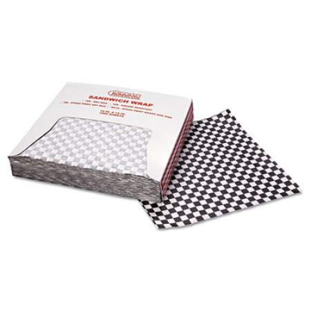 Bagcraft Grease-Resistant Paper Wraps and Liners, 12 x 12, Black Check, 1,000/Box, 5 Boxes/Carton (057800)
