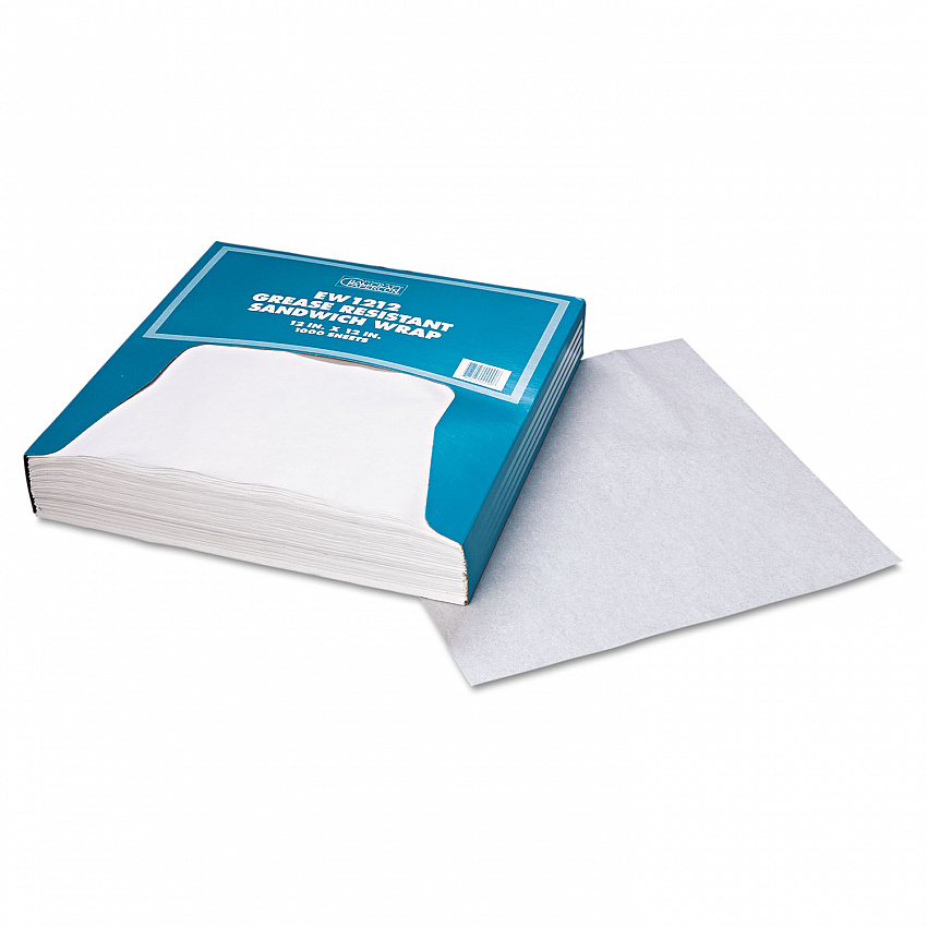 Grease-Resistant Paper Wraps and Liners, 12 x 12, White, 1,000/Box, 5 Boxes/Carton (057012)