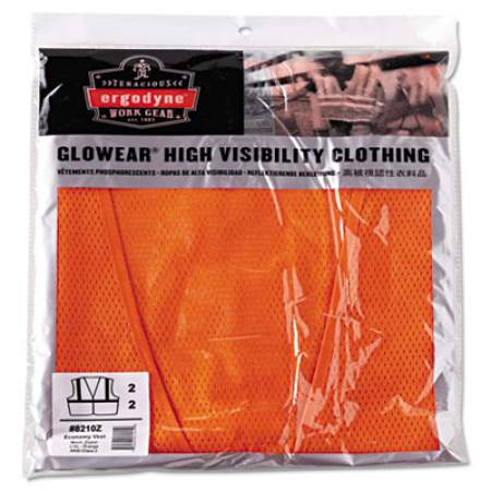 ergodyne GloWear 8210Z Class 2 Economy Vest, Polyester Mesh, Zipper Closure, Orange, L/XL (21045)