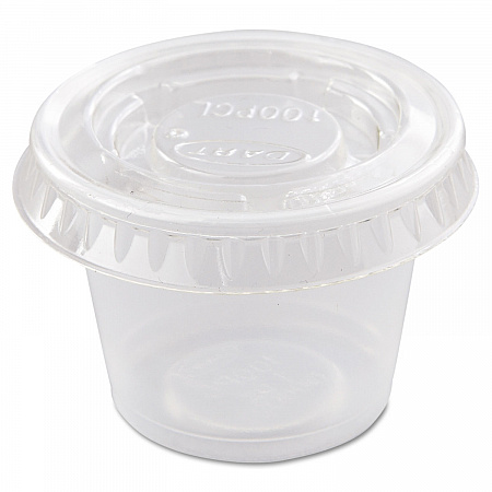Portion/Souffle Cup Lids, Fits 0.5 oz to 1 oz Portion Cups, Plastic, Clear, 125/Pack, 20 Packs/Carton (PL100N)