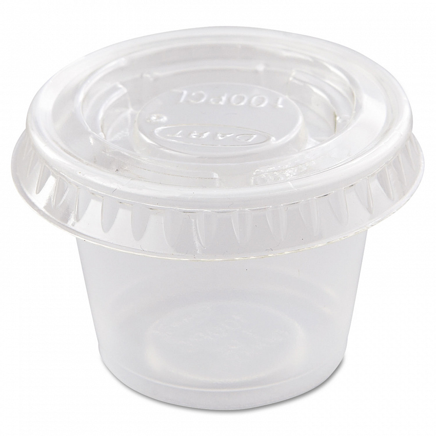 Portion/Souffle Cup Lids, Fits 0.5 oz to 1 oz Portion Cups, Plastic, Clear, 125/Pack, 20 Packs/Carton (PL100N)