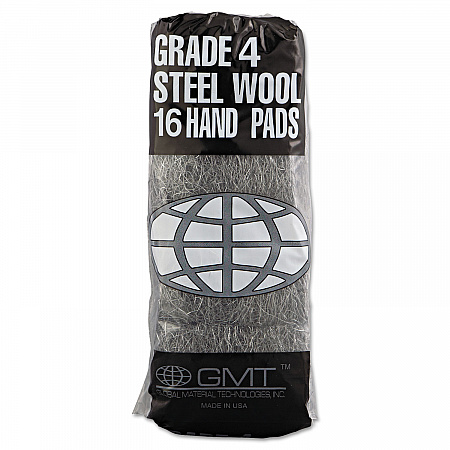 Industrial-Quality Steel Wool Hand Pads, #4 Extra Coarse, Steel Gray, 16 Pads/Sleeve, 12 Sleeves/Carton (117007)