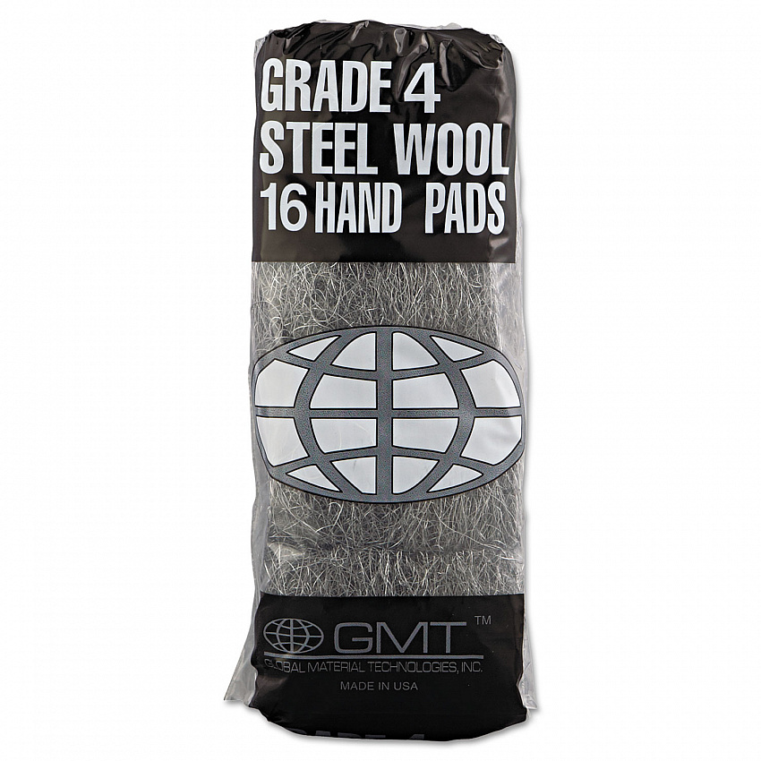 Industrial-Quality Steel Wool Hand Pads, #4 Extra Coarse, Steel Gray, 16 Pads/Sleeve, 12 Sleeves/Carton (117007)