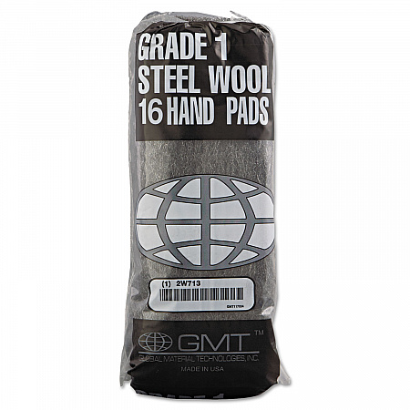 Industrial-Quality Steel Wool Hand Pads, #1 Medium, Steel Gray, 16 Pads/Sleeve, 12 Sleeves/Carton (117004)