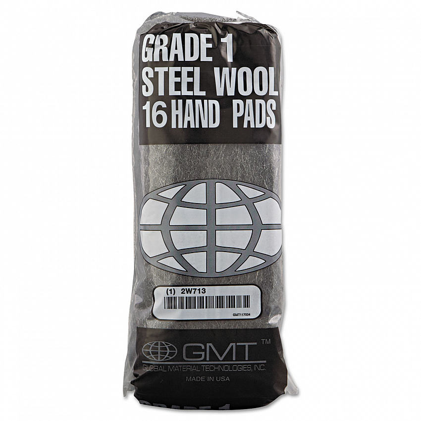 Industrial-Quality Steel Wool Hand Pads, #1 Medium, Steel Gray, 16 Pads/Sleeve, 12 Sleeves/Carton (117004)