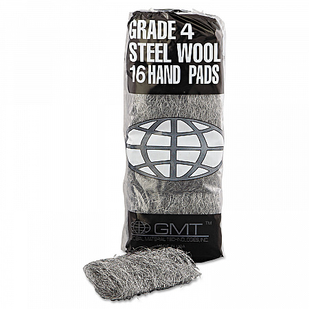 Industrial-Quality Steel Wool Hand Pads, #4 Extra Coarse, Steel Gray, 16 Pads/Sleeve, 12 Sleeves/Carton (117007)