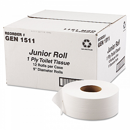 JRT Jumbo-Junior Bath Tissue, Septic Safe, 1-Ply, 3.3