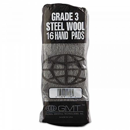 Industrial-Quality Steel Wool Hand Pads, #3 Medium, Steel Gray, 16 Pads/Sleeve, 12 Sleeves/Carton (117006)