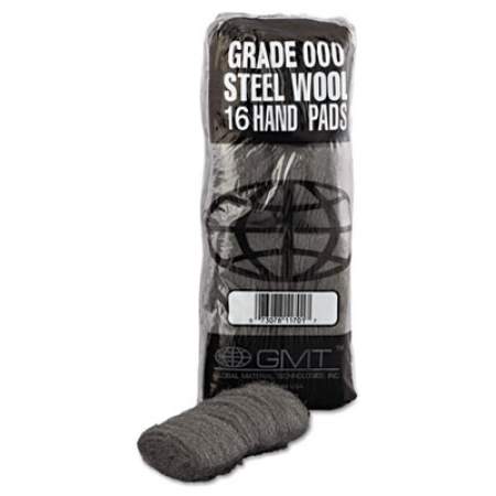 GMT Industrial-Quality Steel Wool Hand Pads, #000 Extra Fine, Steel Gray, 16 Pads/Sleeve, 12 Sleeves/Carton (117001)
