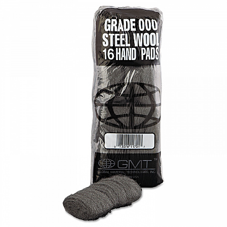 Industrial-Quality Steel Wool Hand Pads, #000 Extra Fine, Steel Gray, 16 Pads/Sleeve, 12 Sleeves/Carton (117001)