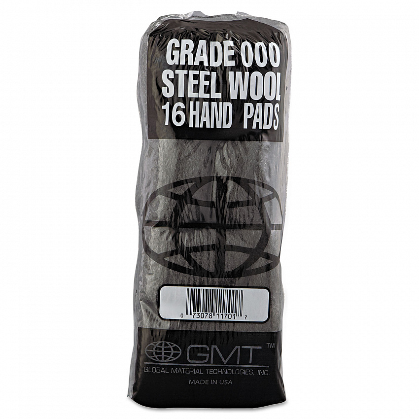 Industrial-Quality Steel Wool Hand Pads, #000 Extra Fine, Steel Gray, 16 Pads/Sleeve, 12 Sleeves/Carton (117001)