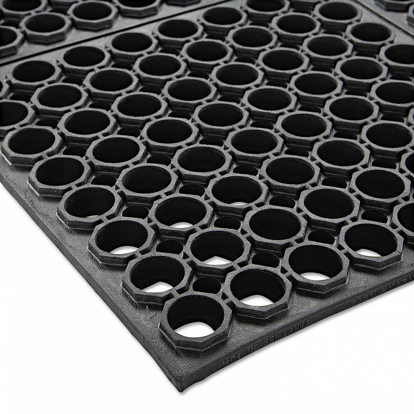 Safewalk Heavy-Duty Anti-Fatigue Drainage Mat, 0.88" Thick, 36" x 60", Black Raised Rib Perforated Surface (WSTF35BK)
