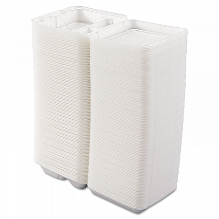 Foam Hinged Lid Containers, 3 Compartments, 7.5 x 8 x 2.3, White, 200/Carton (80HT3R)