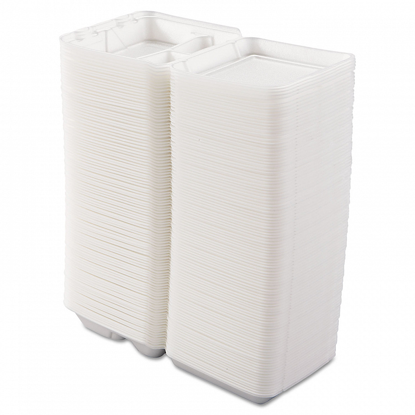 Foam Hinged Lid Containers, 3 Compartments, 7.5 x 8 x 2.3, White, 200/Carton (80HT3R)