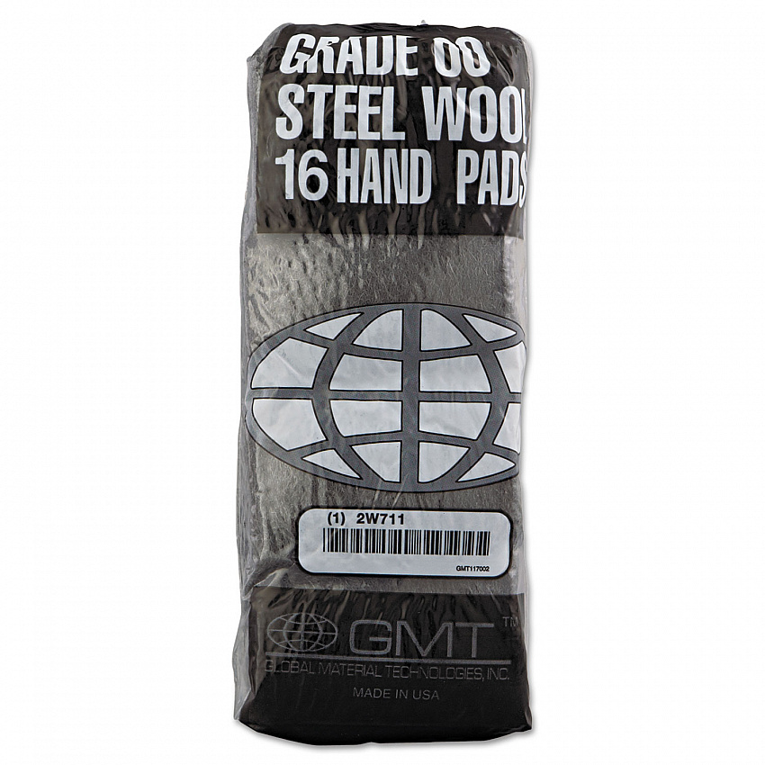 Industrial-Quality Steel Wool Hand Pads, #00 Very Fine, Steel Gray, 16 Pads/Sleeve, 12/Sleeves/Carton (117002)