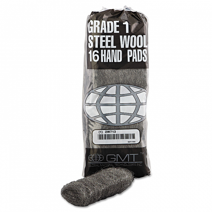 Industrial-Quality Steel Wool Hand Pads, #1 Medium, Steel Gray, 16 Pads/Sleeve, 12 Sleeves/Carton (117004)