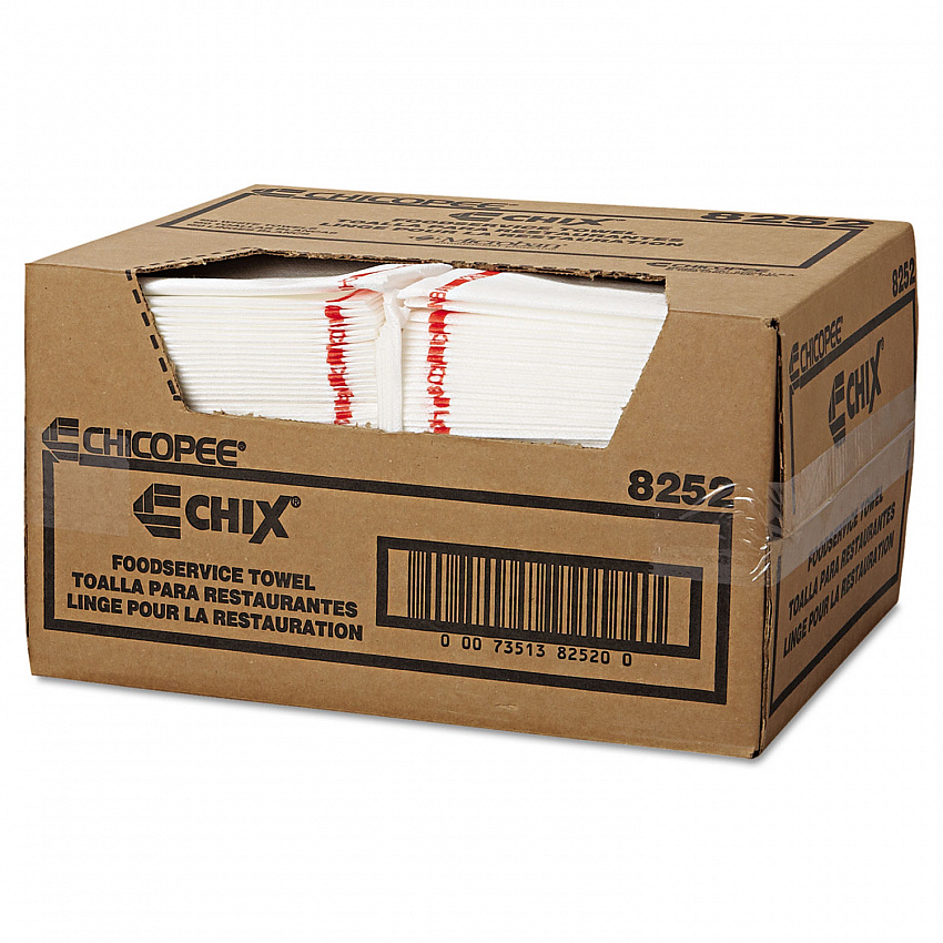 Food Service Towels, Cotton, 13 x 21, White/Red, 150/Carton (8252)