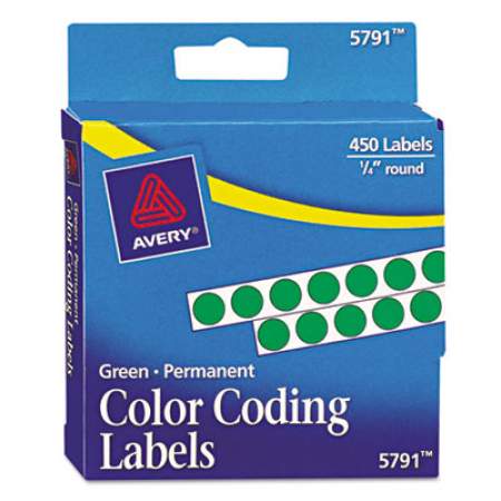 Avery Handwrite-Only Permanent Self-Adhesive Round Color-Coding Labels in Dispensers, 0.25" dia., Green, 450/Roll, (5791) (05791)