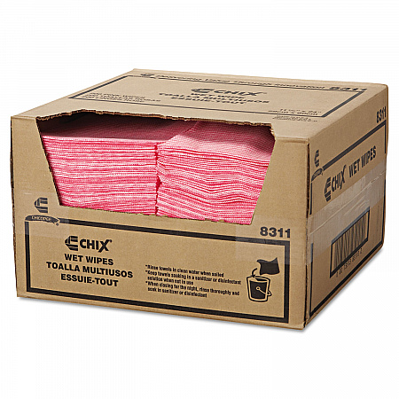 Wet Wipes, Stripe Design, 11.5 x 24, White/Pink, 200/Carton (8311)