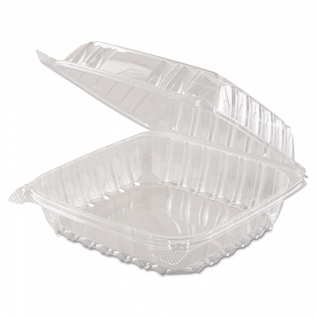 ClearSeal Hinged-Lid Plastic Containers, 8.3 x 8.3 x 3, Clear, Plastic, 250/Carton (C90PST1)
