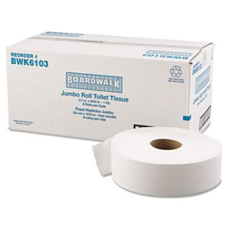 Boardwalk JRT Bath Tissue, Jumbo, Septic Safe, 1-Ply, White, 3 5/8" x 4000 ft, 6/Carton (6103)