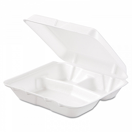 Foam Hinged Lid Containers, 3 Compartments, 7.5 x 8 x 2.3, White, 200/Carton (80HT3R)