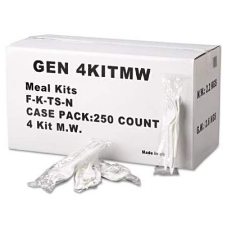 GEN Wrapped Cutlery Kit, Fork/Knife/Spoon/Napkin, Mediumweight, Polypropylene Plastic, White, 250/Carton (4KITMW)