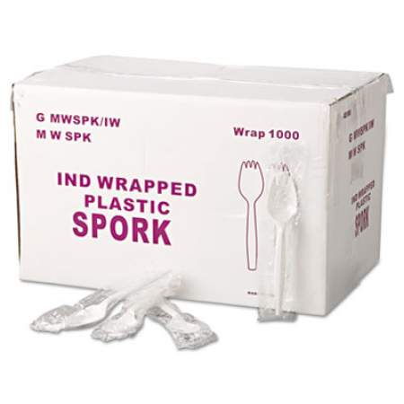 GEN Wrapped Cutlery, 5,75" Spork, Mediumweight, Polypropylene, White, 1,000/Carton (MWSPKIW)