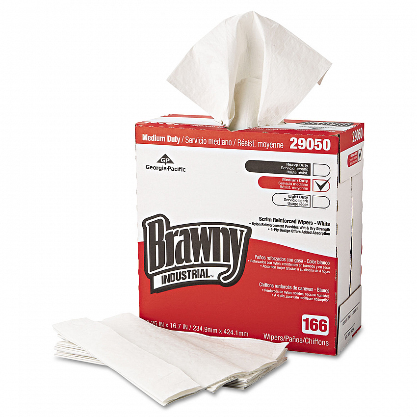 Medium Duty Scrim Reinforced Wipers, 4-Ply, 9.25 x 16.69, Unscented, White, 166/Box, 5 Boxes/Carton (2905003)
