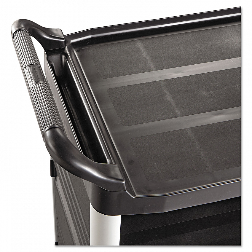 Xtra Utility Cart with Enclosed Sides and Back, Plastic, 3 Shelves, 300 lb Capacity, 20" x 40.63" x 37.8", Black (4093BLA)