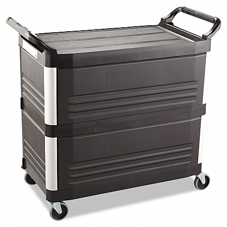 Xtra Utility Cart with Enclosed Sides and Back, Plastic, 3 Shelves, 300 lb Capacity, 20