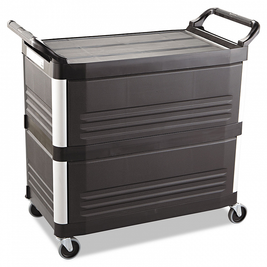 Xtra Utility Cart with Enclosed Sides and Back, Plastic, 3 Shelves, 300 lb Capacity, 20" x 40.63" x 37.8", Black (4093BLA)
