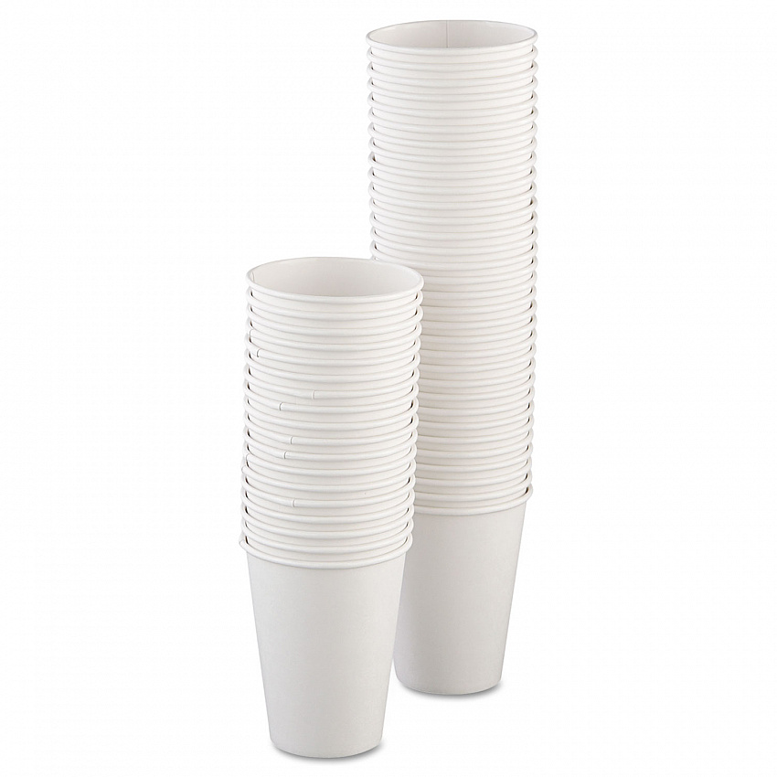 Single-Sided Poly Paper Hot Cups, 12 oz, White, 50/Bag, 20 Bags/Carton (412WN)