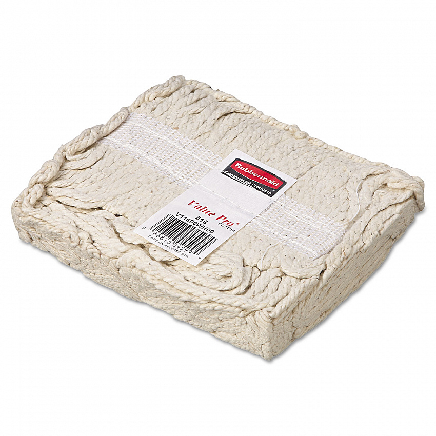 Non-Launderable Economy Cut-End Cotton Wet Mop Head, 16 oz, 1" Band, White, 12/Carton (V116)