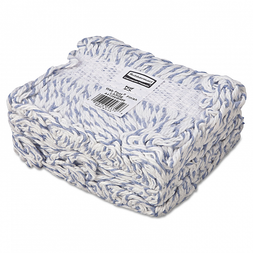 Web Foot Premium Finish Mop Head, Cotton/Synthetic, White, Large, 1" White Headband, 6/Carton (A413)