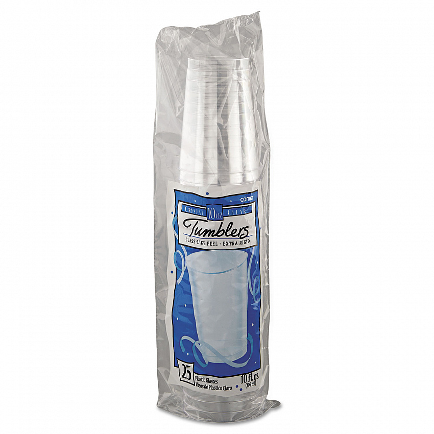 Comet Plastic Tumblers, 10 oz, Clear, 25/Pack, 20 Packs/Carton (T10)