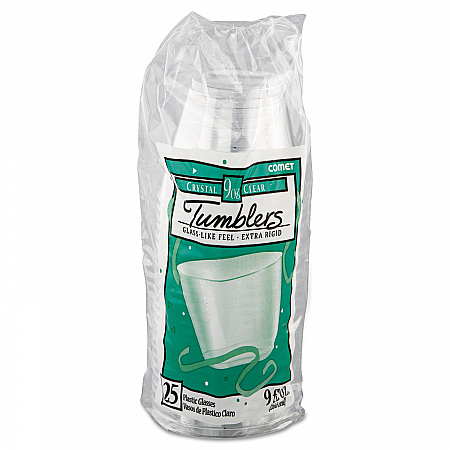 Comet Smooth Wall Tumblers, Squat, 9 oz, Plastic, Clear, 25/Pack, 20 Packs/Carton (T9S)