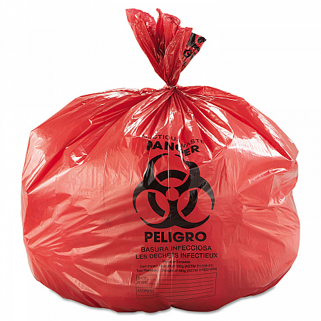 Low-Density Commercial Can Liners, Infectious Waste Biohazard, 45 gal, 1.3 mil, 40