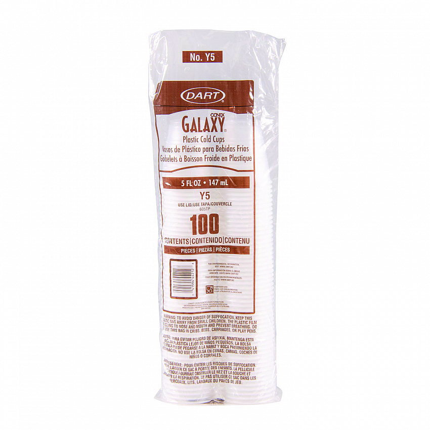 High-Impact Polystyrene Cold Cups, 5 oz, Plastic, Translucent, 100/Sleeve, 25 Sleeves/Carton (Y5CT)