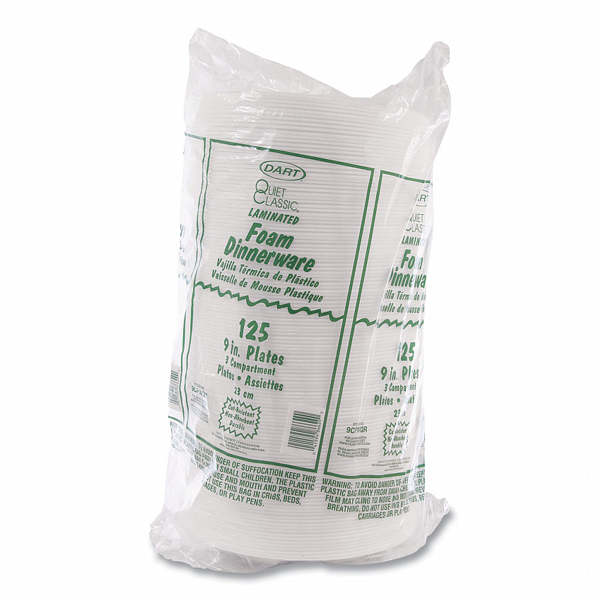 Concorde Foam Plate, 3-Compartment Plate, 9" dia, White, 125/Pack, 4 Packs/Carton (9CPWCR)